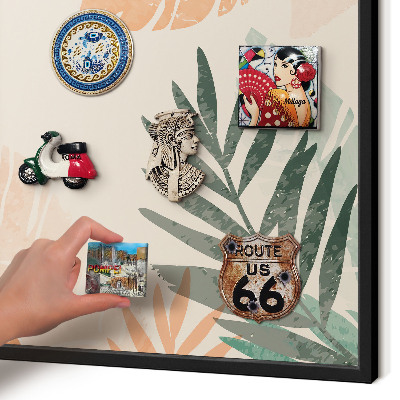 Tableau magnétique encadré de couleur noire Feuilles tropicales