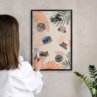Tableau magnétique encadré de couleur noire Feuilles tropicales