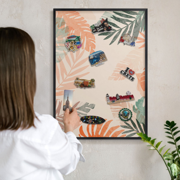 Tableau magnétique encadré de couleur noire Feuilles tropicales
