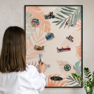 Tableau magnétique encadré de couleur noire Feuilles tropicales