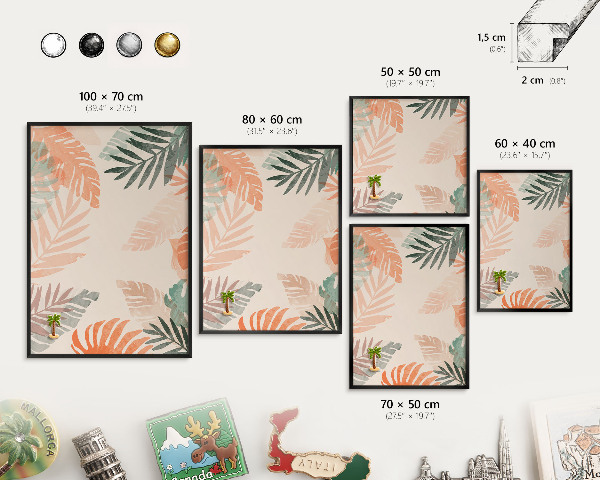Tableau magnétique encadré de couleur noire Feuilles tropicales