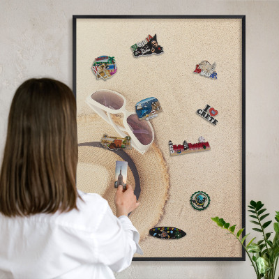Tableau magnétique encadré de couleur noire Plage d'été