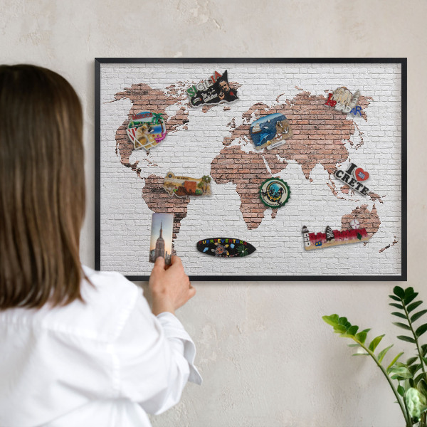 Tableau magnétique encadré de couleur noire Carte en briques