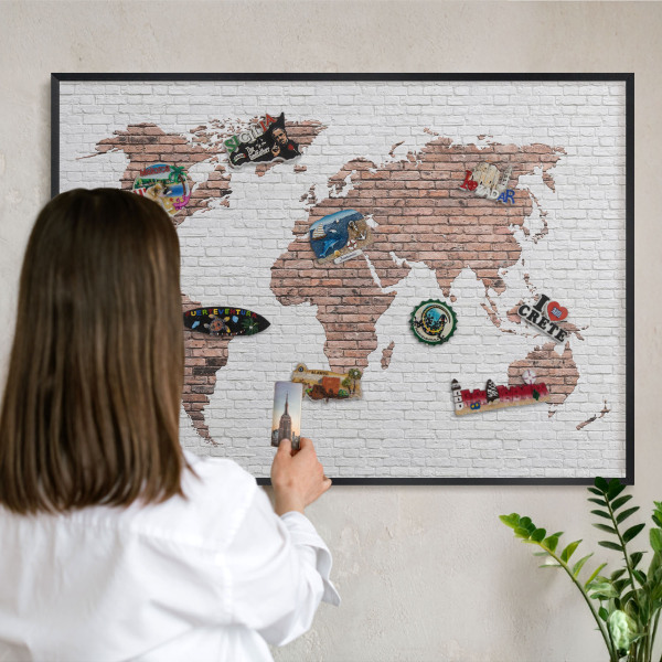 Tableau magnétique encadré de couleur noire Carte en briques