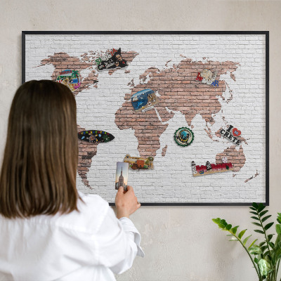 Tableau magnétique encadré de couleur noire Carte en briques
