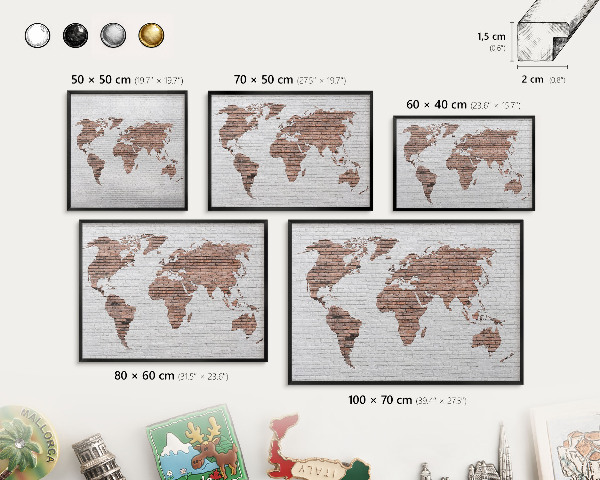 Tableau magnétique encadré de couleur noire Carte en briques