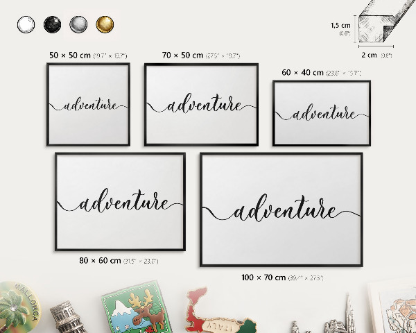 Tableau magnétique encadré de couleur noire Aventure écrite