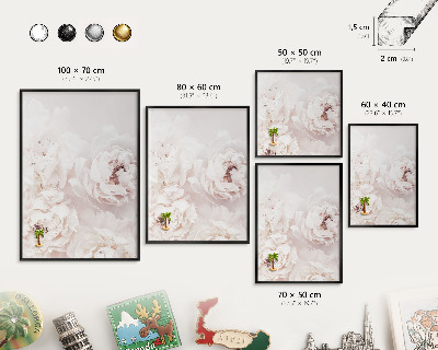 Tableau magnétique encadré de couleur noire Pivoines blanches