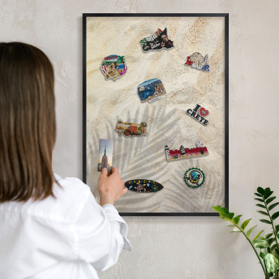 Tableau magnétique encadré de couleur noire Motif tropical