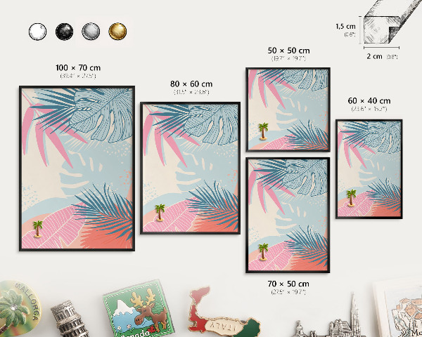 Panneau pour aimants souvenirs cadre noir Abstraction tropicale