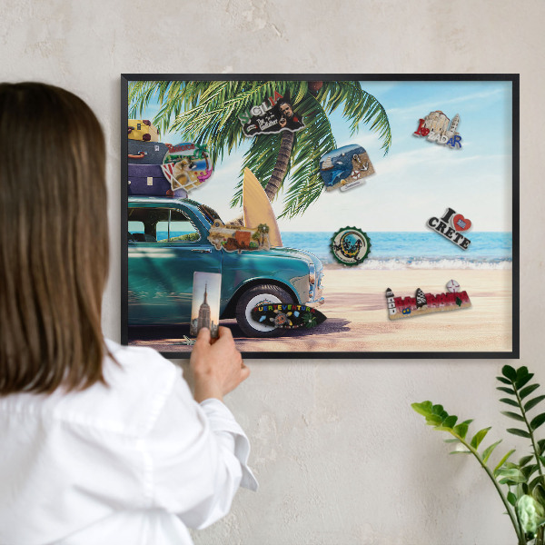 Tableau magnétique encadré de couleur noire Paix des vacances