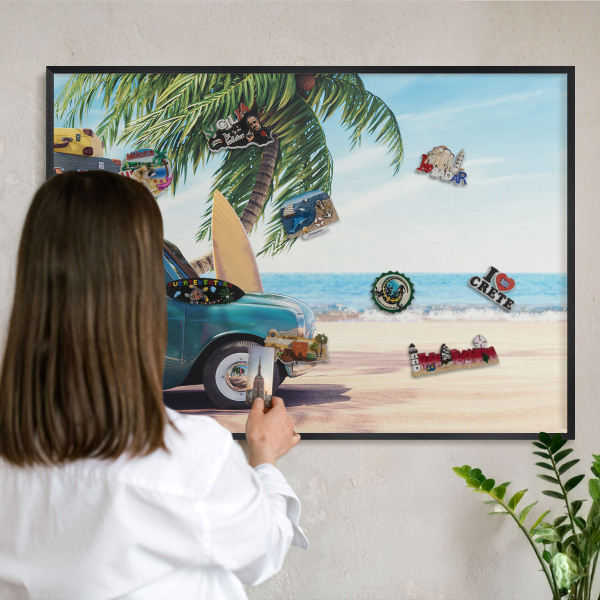 Tableau magnétique encadré de couleur noire Paix des vacances