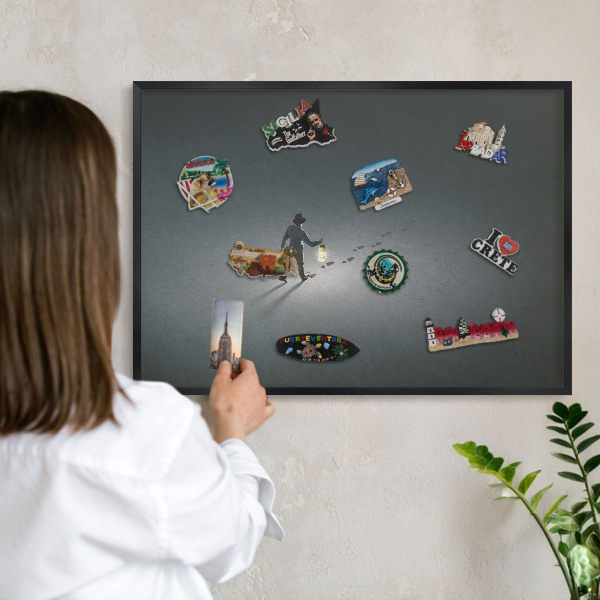 Tableau magnétique encadré de couleur noire Randonnée nocturne