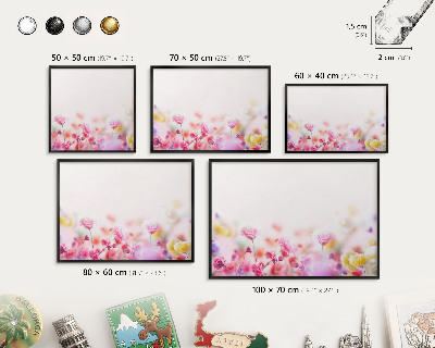 Tableau magnétique encadré de couleur noire Fleurs pastel