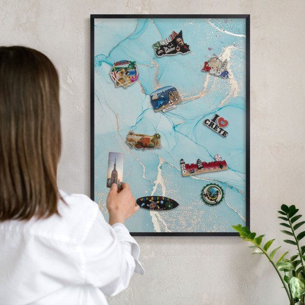 Panneau pour aimants souvenirs cadre noir Élégance turquoise