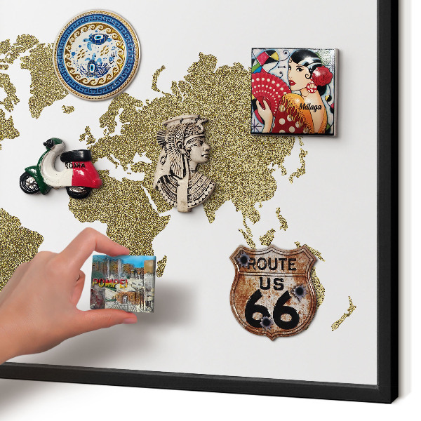 Tableau magnétique encadré de couleur noire Carte du monde