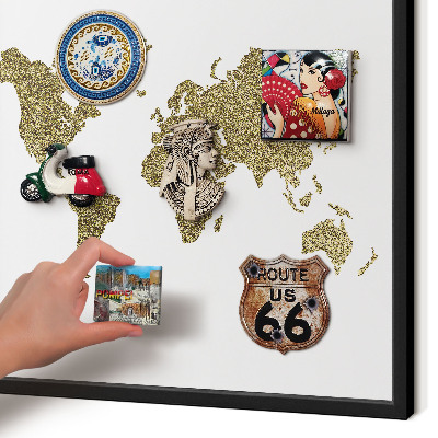 Tableau magnétique encadré de couleur noire Carte du monde