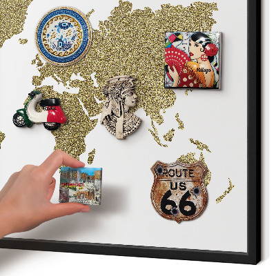 Tableau magnétique encadré de couleur noire Carte du monde
