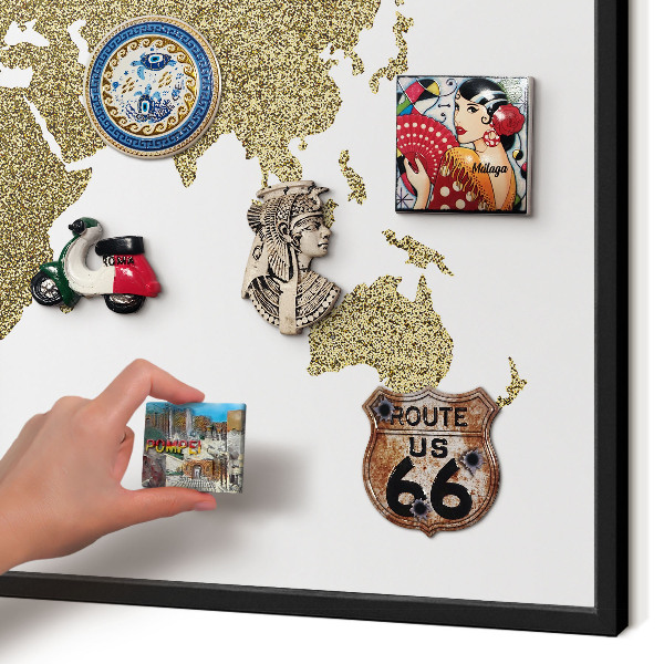 Tableau magnétique encadré de couleur noire Carte du monde