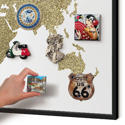 Tableau magnétique encadré de couleur noire Carte du monde