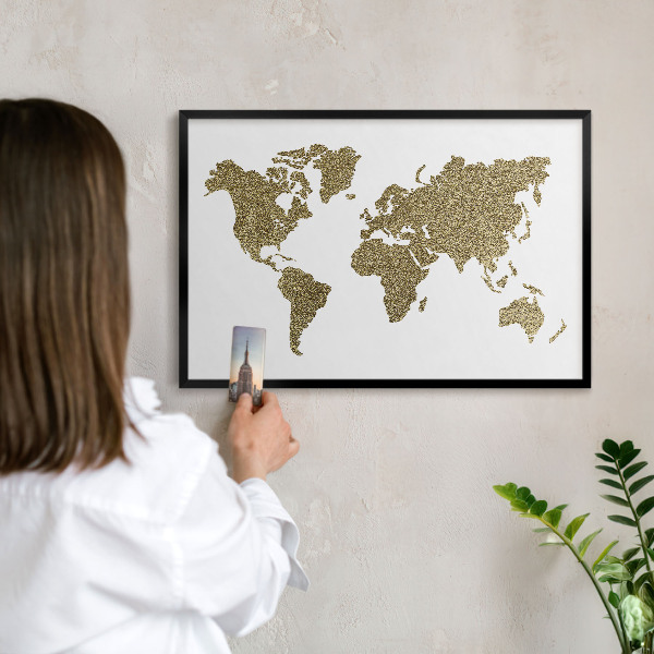 Tableau magnétique encadré de couleur noire Carte du monde
