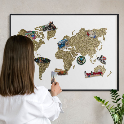 Tableau magnétique encadré de couleur noire Carte du monde