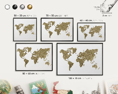 Tableau magnétique encadré de couleur noire Carte du monde