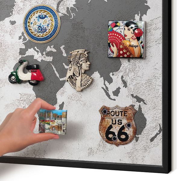 Panneau pour aimants souvenirs cadre noir Carte du monde