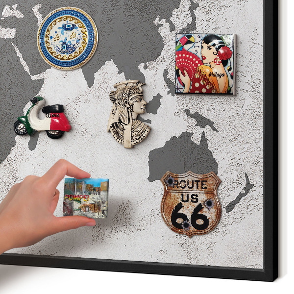 Panneau pour aimants souvenirs cadre noir Carte du monde