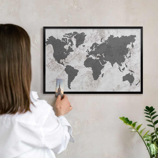 Panneau pour aimants souvenirs cadre noir Carte du monde