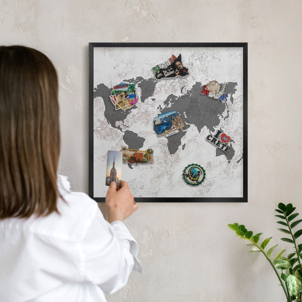 Panneau pour aimants souvenirs cadre noir Carte du monde