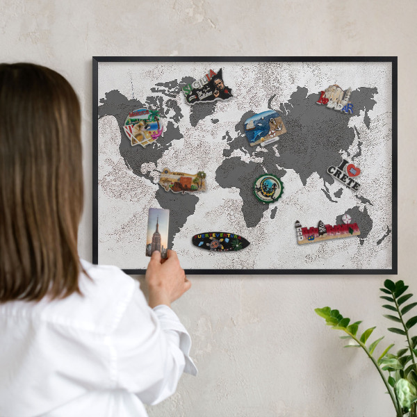 Panneau pour aimants souvenirs cadre noir Carte du monde