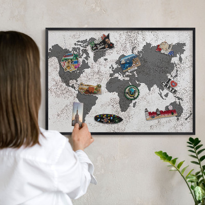 Panneau pour aimants souvenirs cadre noir Carte du monde