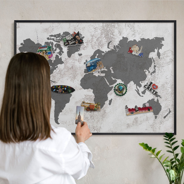 Panneau pour aimants souvenirs cadre noir Carte du monde