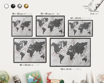 Panneau pour aimants souvenirs cadre noir Carte du monde