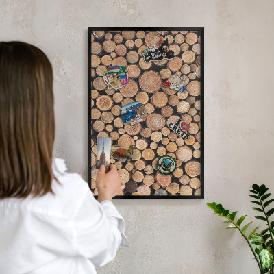 Tableau magnétique encadré de couleur noire Cercles en bois