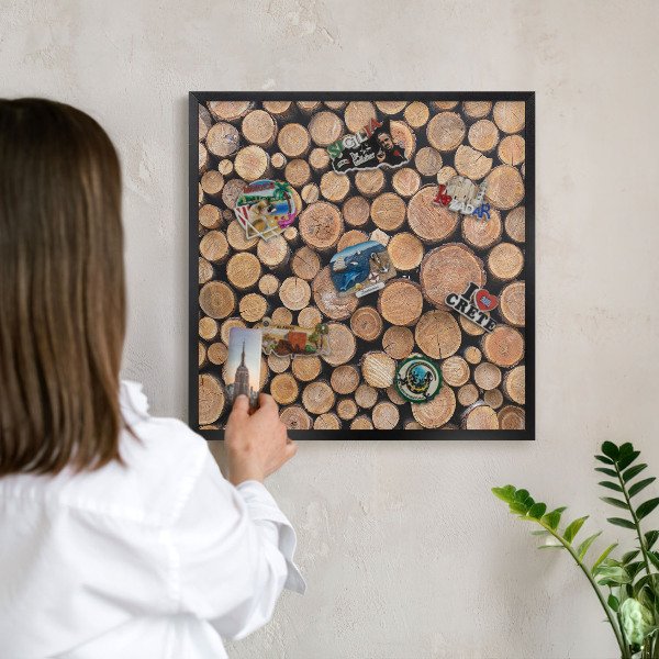 Tableau magnétique encadré de couleur noire Cercles en bois