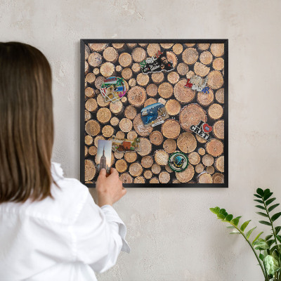 Tableau magnétique encadré de couleur noire Cercles en bois