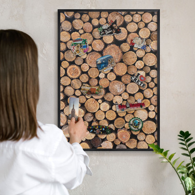 Tableau magnétique encadré de couleur noire Cercles en bois