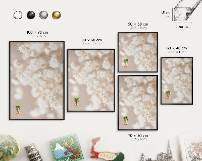 Tableau magnétique encadré de couleur noire Fleurs beiges