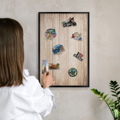 Tableau magnétique encadré de couleur noire Planches de bois