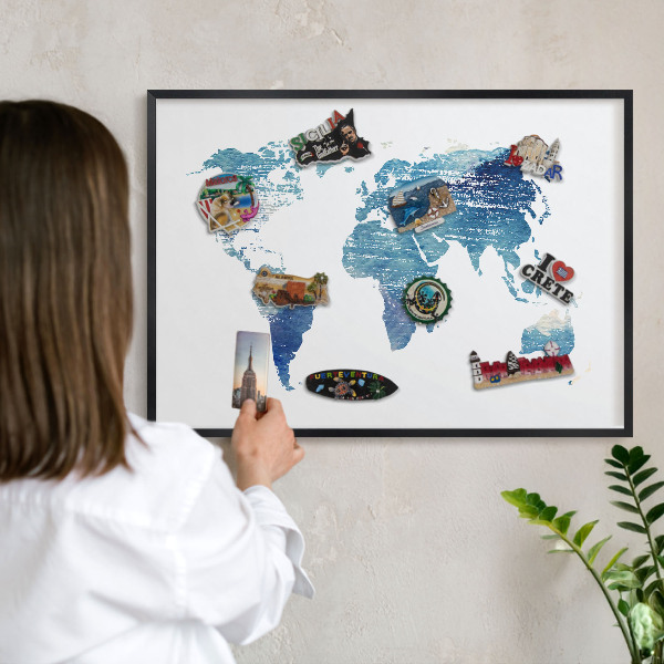 Panneau pour aimants souvenirs cadre noir Carte à l'aquarelle