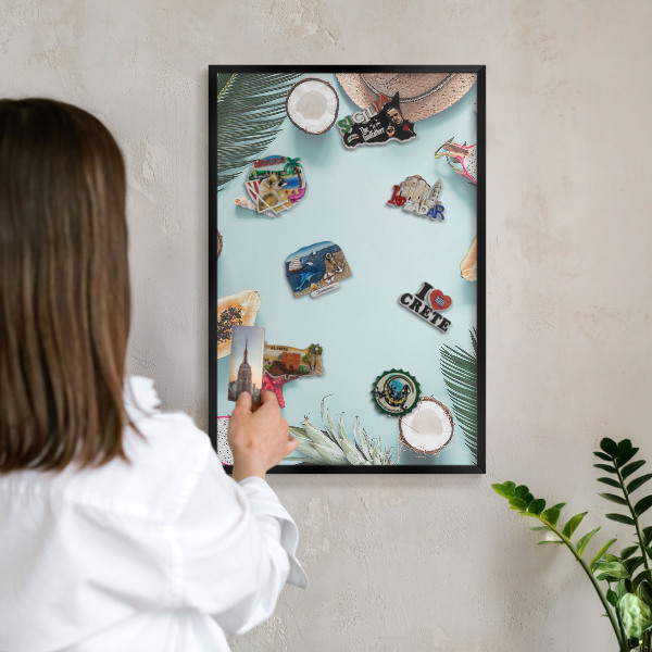 Tableau magnétique encadré de couleur noire Vacances tropicales