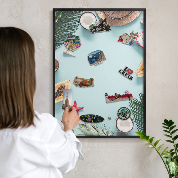 Tableau magnétique encadré de couleur noire Vacances tropicales