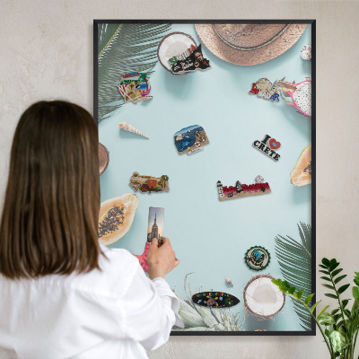 Tableau magnétique encadré de couleur noire Vacances tropicales