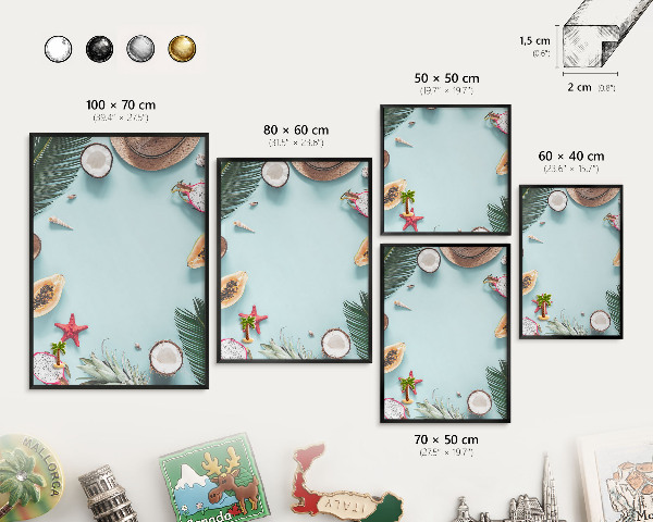 Tableau magnétique encadré de couleur noire Vacances tropicales
