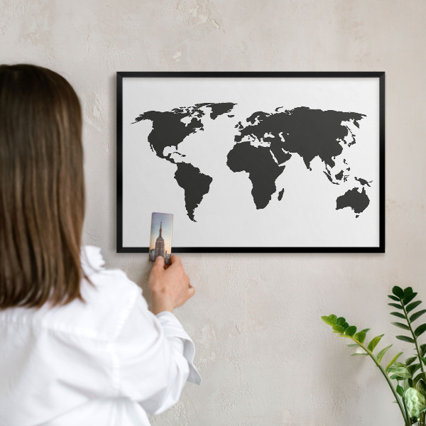 Panneau pour aimants souvenirs cadre noir Carte du monde