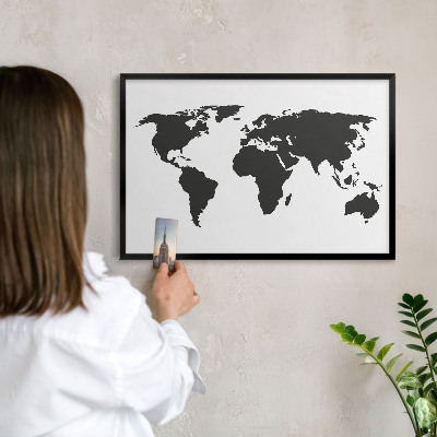 Panneau pour aimants souvenirs cadre noir Carte du monde