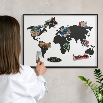 Panneau pour aimants souvenirs cadre noir Carte du monde