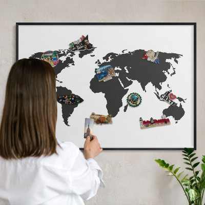 Panneau pour aimants souvenirs cadre noir Carte du monde